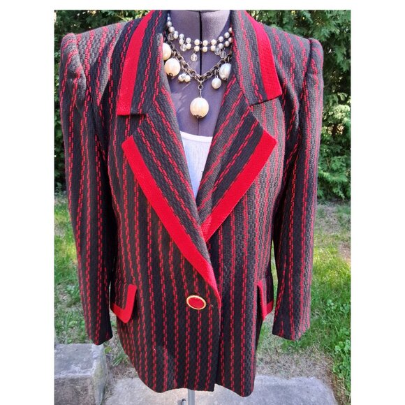 2 items VINTAGE Black and Red Blazer Jacket Size 14 & Red Crossbody Italian Bag - Picture 4 of 11